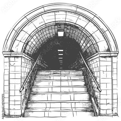 Stone Archway Subway Entrance: Hand-Drawn Architectural Illustration