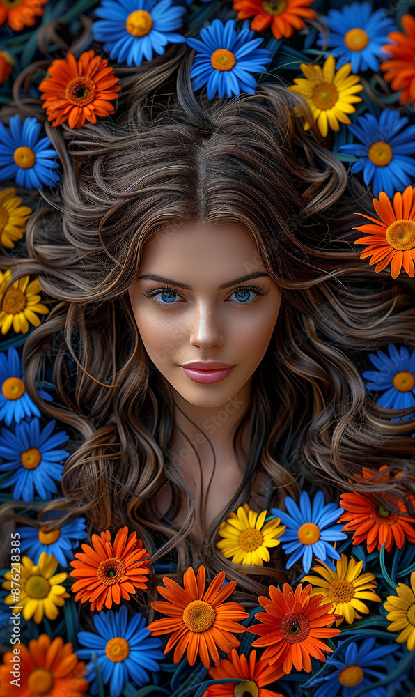 A bright picture depicting the serene face of a woman in an unearthly mood. Beauty salon concept A bright picture depicting the serene face of a woman in an unearthly mood. Beauty salon concept