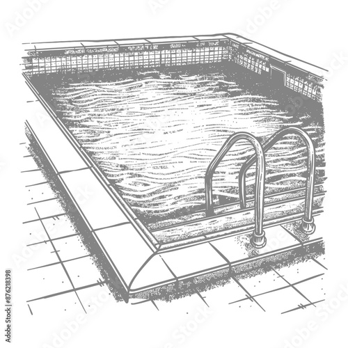 Detailed sketch of an empty rectangular outdoor swimming pool with steps leading into it