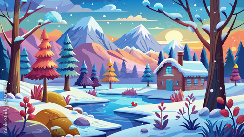 winter nature background illustration cartoon vector  © Jutish