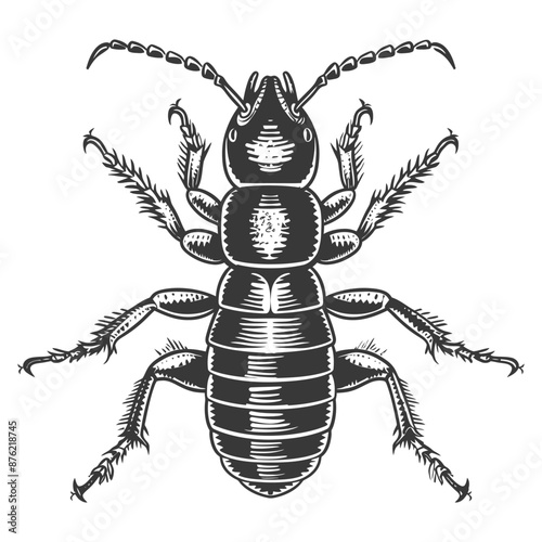 Detailed illustration of a scarab beetle in black and white