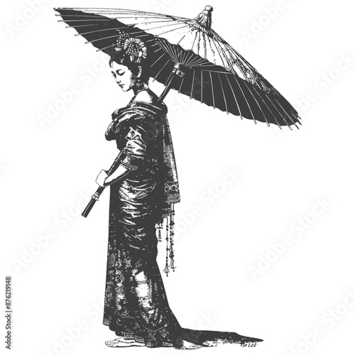 Thai women wearing Chut Thai with umbrella