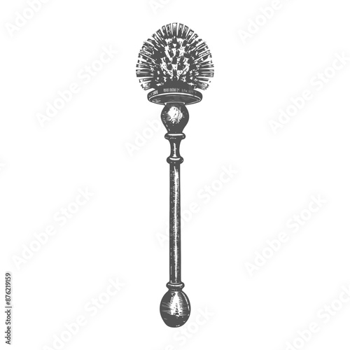 Detailed Sketch of a Vintage Toilet Brush with Ornate Handle