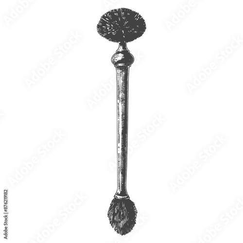 Detailed drawing of a vintage toilet brush with ornate handle
