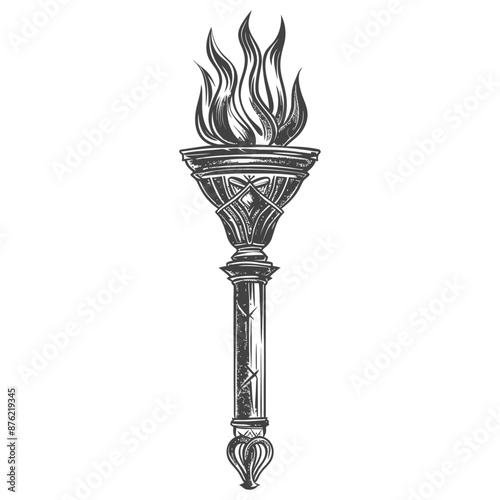 Ornate vintage torch with flame
