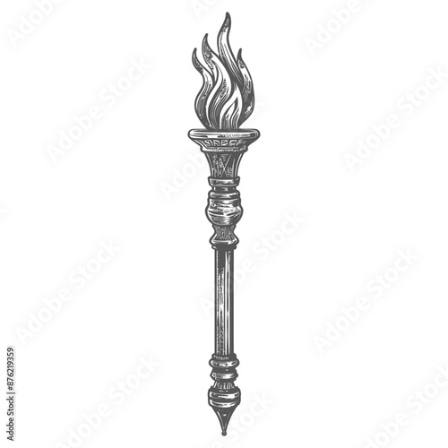 Ornate vintage torch with flame