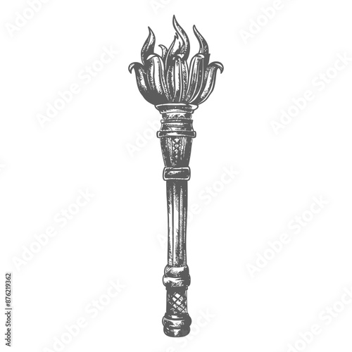 Ornate vintage torch with flame finial