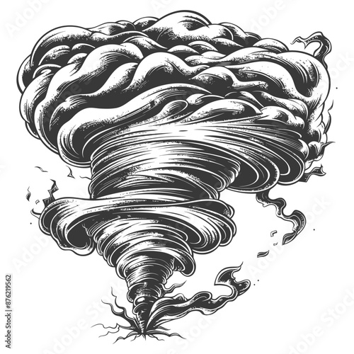 Detailed black and white tornado illustration photo