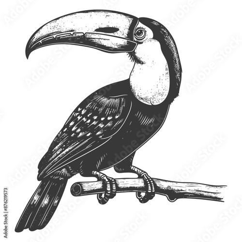 Detailed sketch of a toucan perched on a branch