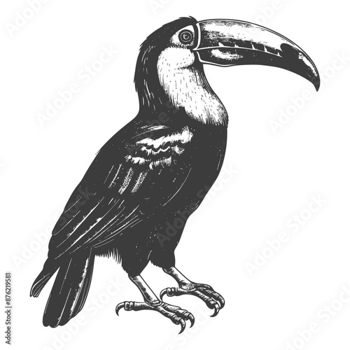 Detailed Sketch of a Vivid Tropical Toucan Bird with Unique Beak