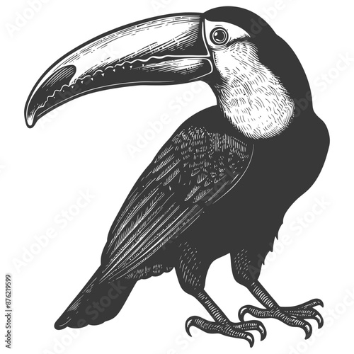 Detailed sketch of a toucan with intricate patterns and textures