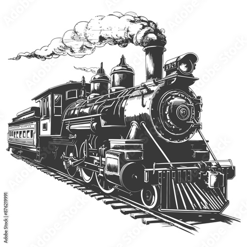Vintage engraving of a steam locomotive with passenger cars