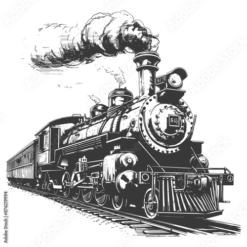 Vintage steam locomotive train with passenger cars illustration