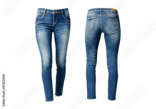 Women's medium blue jeans with ghost model concept isolated on transparent background