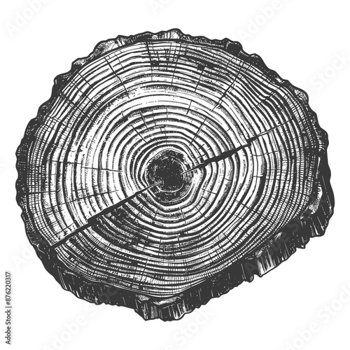 Detailed Cross Section of a Tree Trunk with Visible Growth Rings