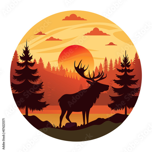 Deer sunset retro. design, Streetwear T-shirt Designs Artwork Set, Graffiti Vector Collection for Apparel and Clothing Print