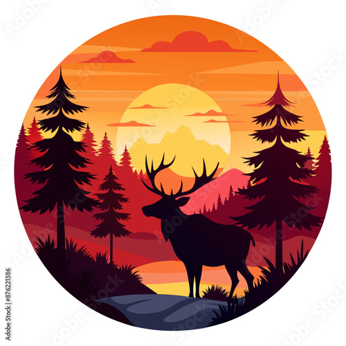 Deer sunset retro. design, Streetwear T-shirt Designs Artwork Set, Graffiti Vector Collection for Apparel and Clothing Print