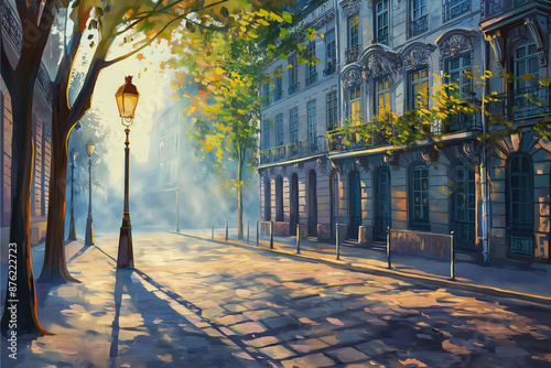 oil painting with palatte knife style of Paris street landscape location photo
