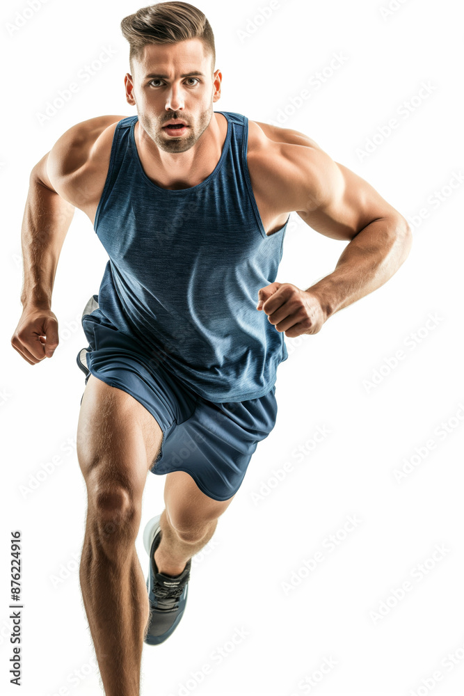 Muscular Man Running in Blue Tank Top Muscular Man Running in Blue Tank Top