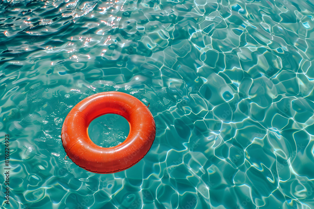 Summer Fun: Red Swimming Ring in Clear Pool Summer Fun: Red Swimming Ring in Clear Pool