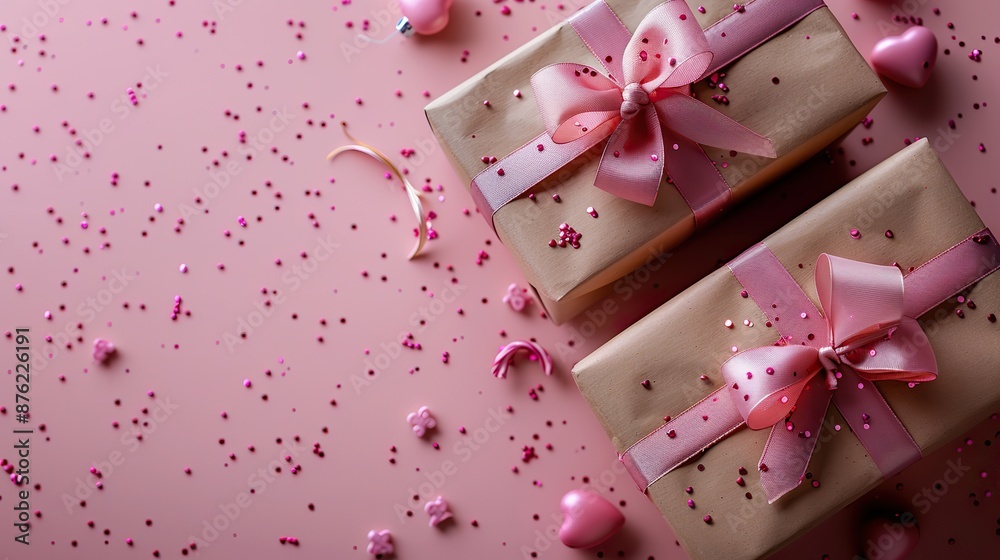 valentine s day flat lay composition,gift boxes,hearts on pink background.photo valentine s day flat lay composition,gift boxes,hearts on pink background.photo