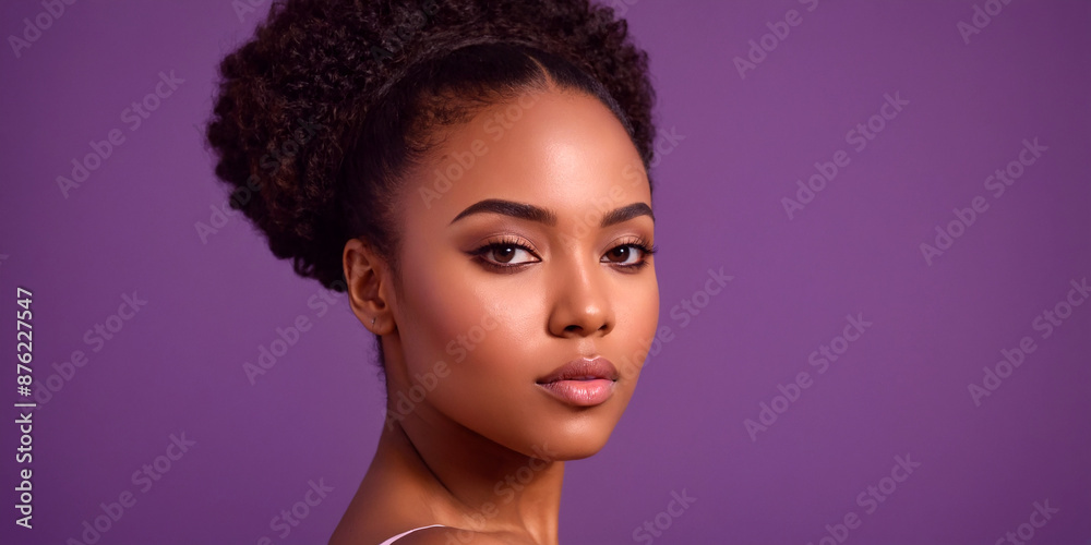 Young adult model posing on a purple background for beauty portrait Young adult model posing on a purple background for beauty portrait