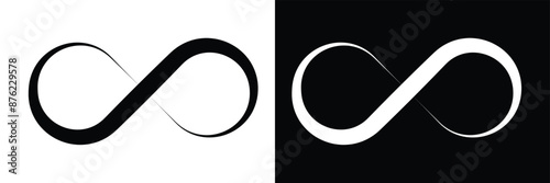 Infinity icon, infinite symbol sign, eternal loop logo. Black unlimited arrow strokes, endless rings, mobius shape symbols vector set. Curvy futuristic identity logotype, modern emblems in eps 10.