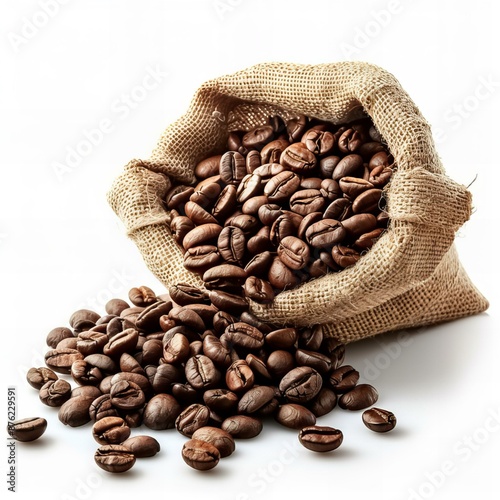 coffee beans in burlap bag isolated