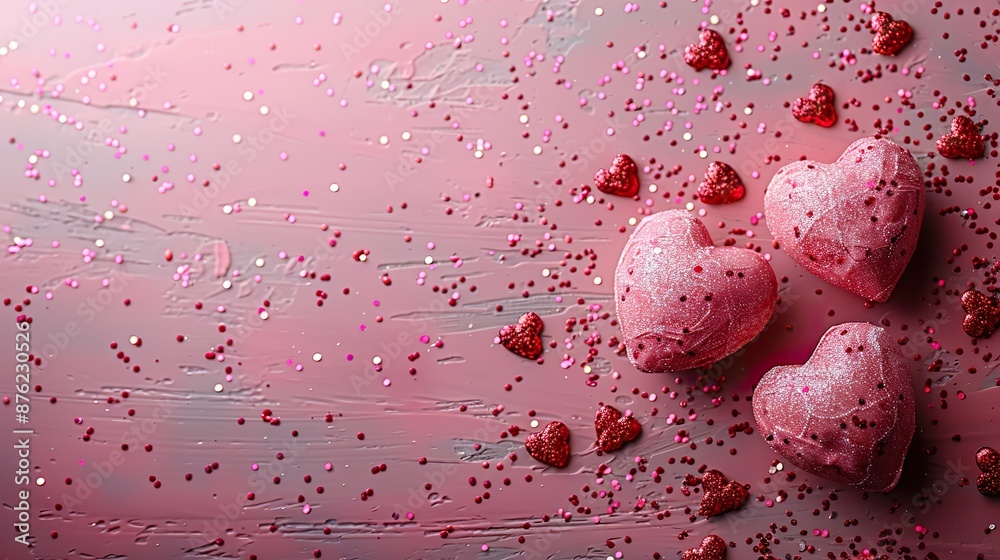 valentine s day banner design,copy space red paper hearts,confetti on pink background.photo valentine s day banner design,copy space red paper hearts,confetti on pink background.photo