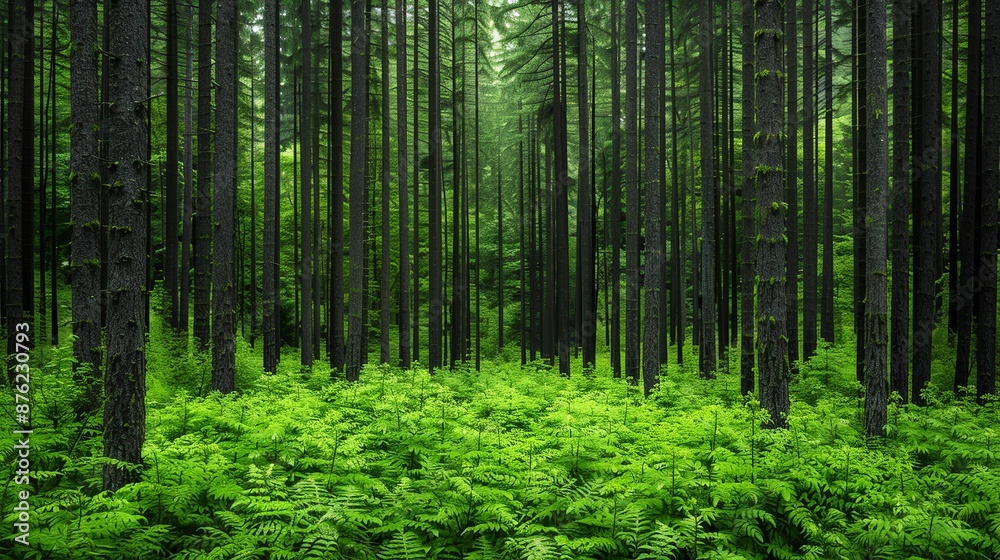 Fototapeta premium Showcase dense forest scenes with nature plates, capturing the lush foliage, serene atmosphere, and natural textures of woodland habitats. Clean and Clear Color, Realistic Photo, , Minimalism,