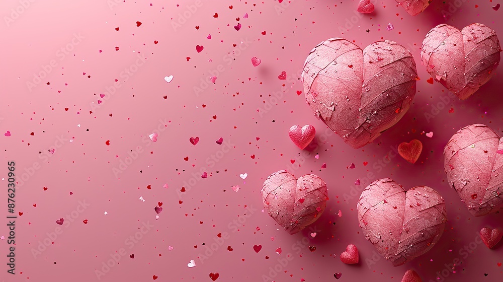 st valentine day background,paper elements in shape of heart,confetti on pink background minimal style top view.stock photo st valentine day background,paper elements in shape of heart,confetti on pink background minimal style top view.stock photo