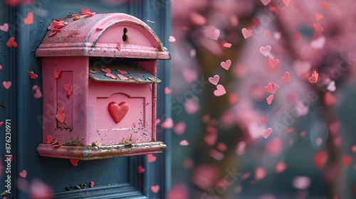 pink mailbox,hearts flying out.illustration