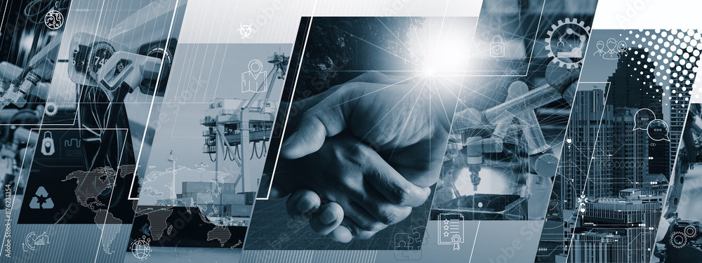 ESG management Green business tool powered by AI to save the world future concept Ideas Cooperation in managing bio-carbon waste cycle data for a better city life on handshake background