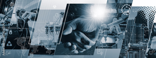Obraz na płótnie ESG management Green business tool powered by AI to save the world future concept Ideas Cooperation in managing bio-carbon waste cycle data for a better city life on handshake background w salonie