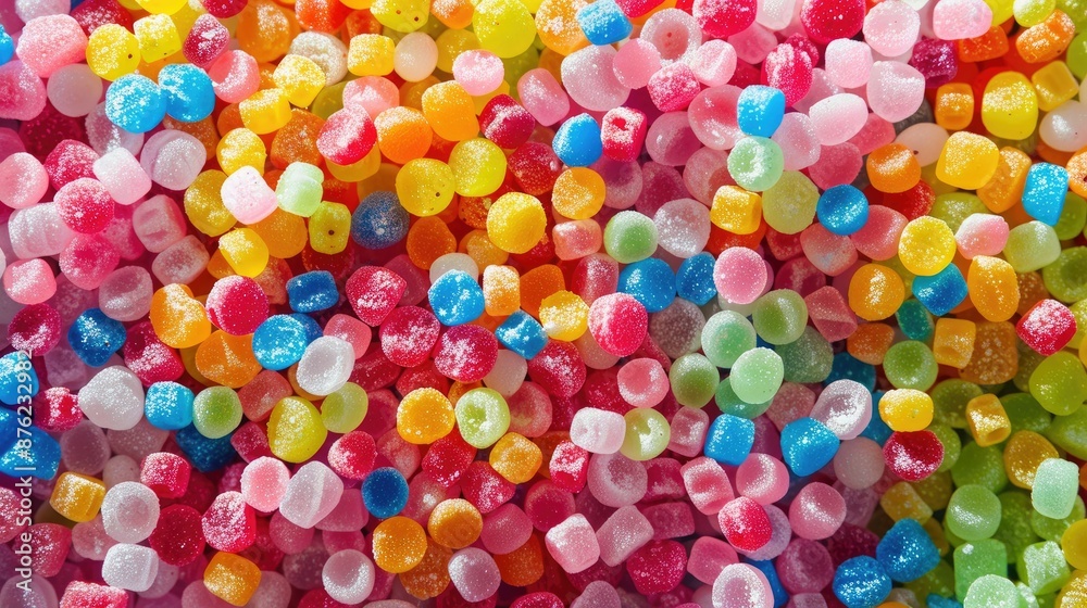 Obraz premium Assorted colorful sugar candies forming a vivid and cheerful background.