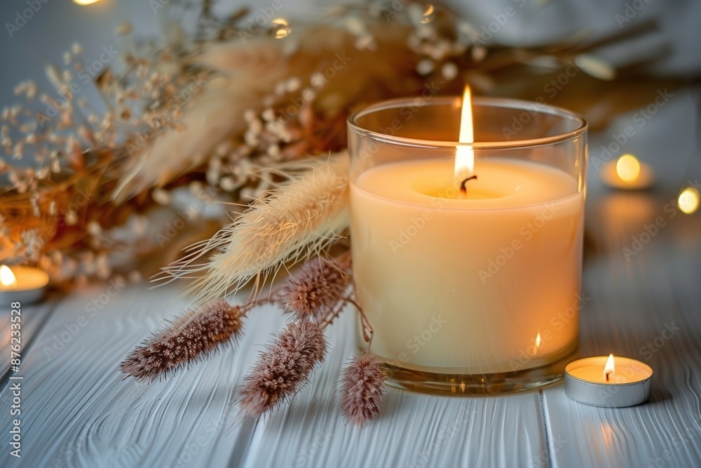 Rustic Candle with Dried Floral Arrangement
