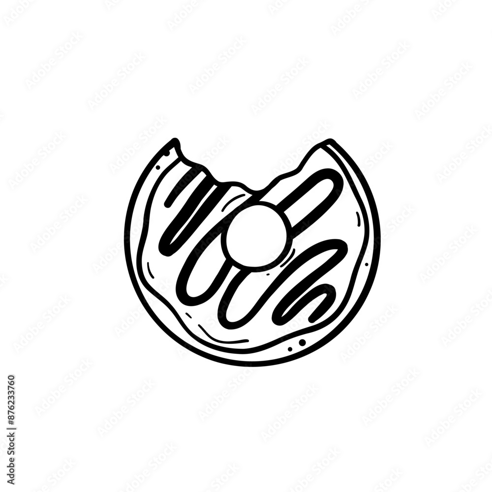 bitten donuts line art with glaze top view hand drawn doodle illustration vector black line on white isolated background bitten donuts line art with glaze top view hand drawn doodle illustration vector black line on white isolated background