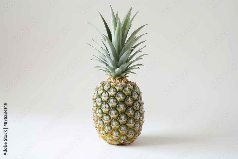 close up horizontal isolated image of a pineapple over a white neutral background, copy space