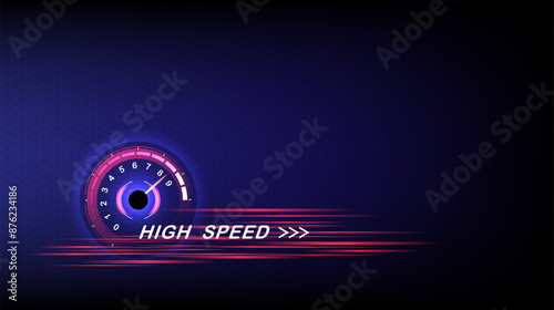 High speed meter technology and Download progress bar or round indicator of web speed. Red line. Illustration vector design.
