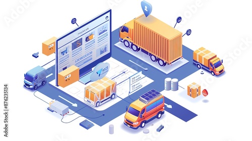 A semi-trailer truck parked inside a large warehouse, ready for loading or unloading.