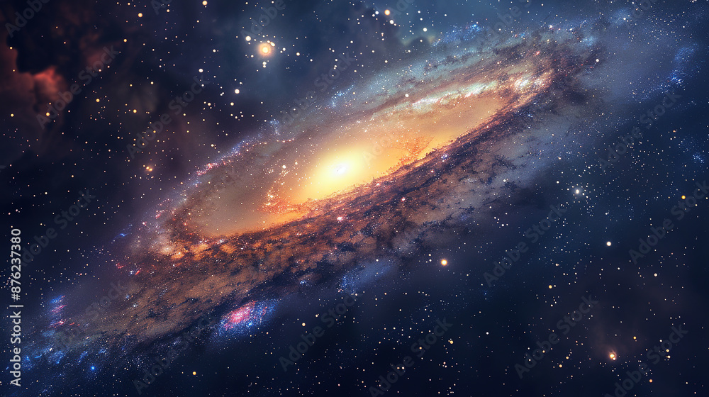 Obraz premium A disc-shaped galaxy in space with a starry background