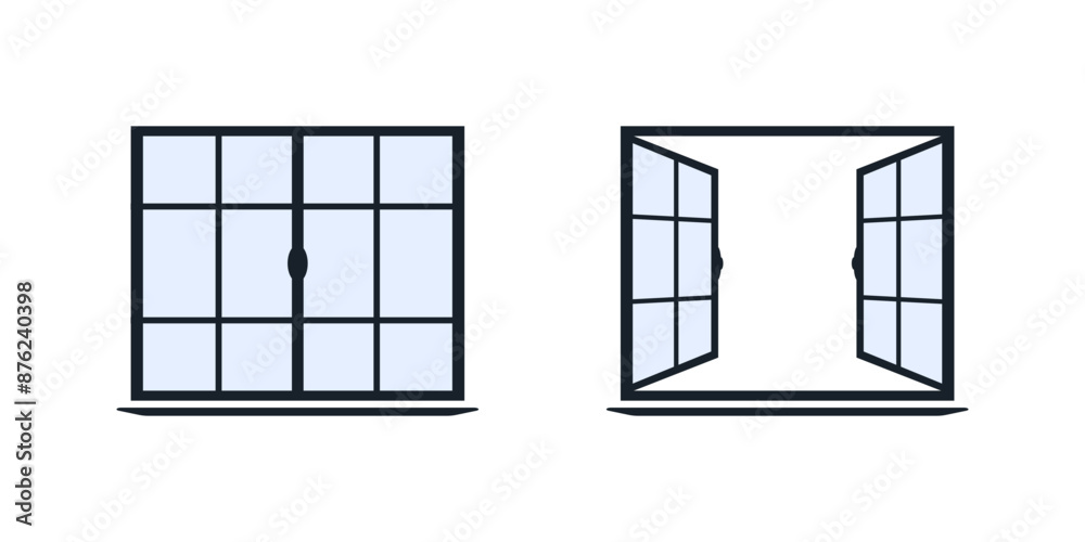 Closed and Open Window Illustration Set Isolated on Transparent Background - Vector Window Icons Closed and Open Window Illustration Set Isolated on Transparent Background - Vector Window Icons