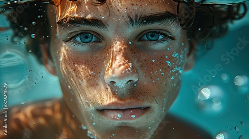 portrait of a young man in a swimming pool underwater.stock photo