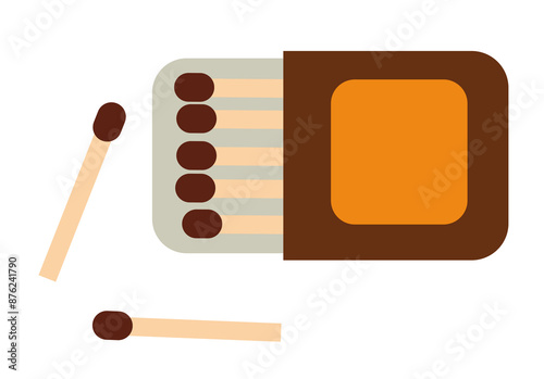 Matchsticks and matchbox. Vector flat illustration.