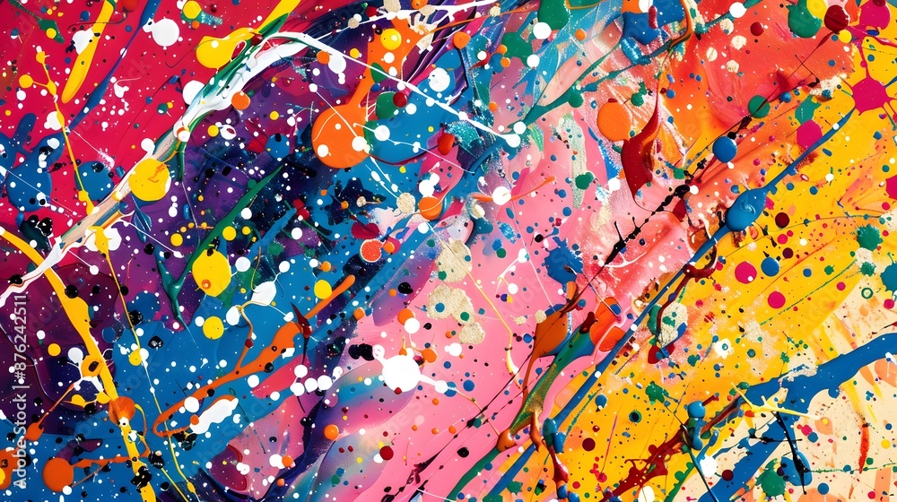 Fototapeta premium Dynamic and Colorful Splatter Paint Art with Energetic Abstract Patterns