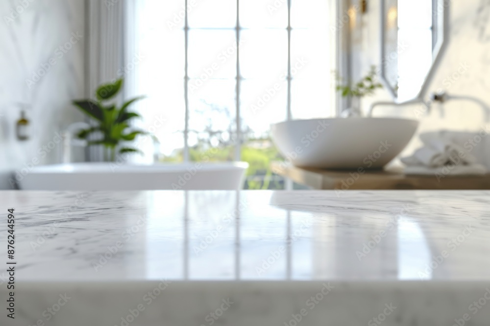 Fototapeta premium Elegant Marble Bathroom Vanity Sleek countertop, vessel sink, and modern faucet