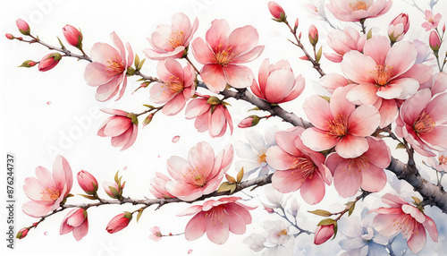 Pink blooming cherry on White Background