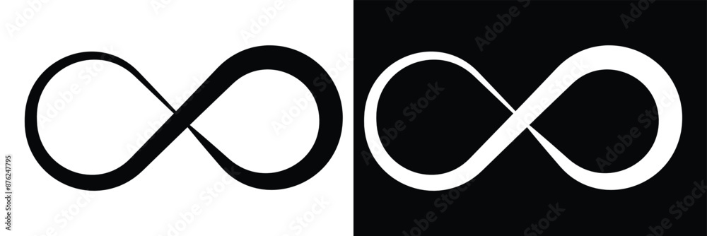 Infinity symbol. Black infinity icon. Eternity, infinite, limitless and forever signs. isolated on white and black background. Vector illustration in eps 10. Infinity symbol. Black infinity icon. Eternity, infinite, limitless and forever signs. isolated on white and black background. Vector illustration in eps 10.