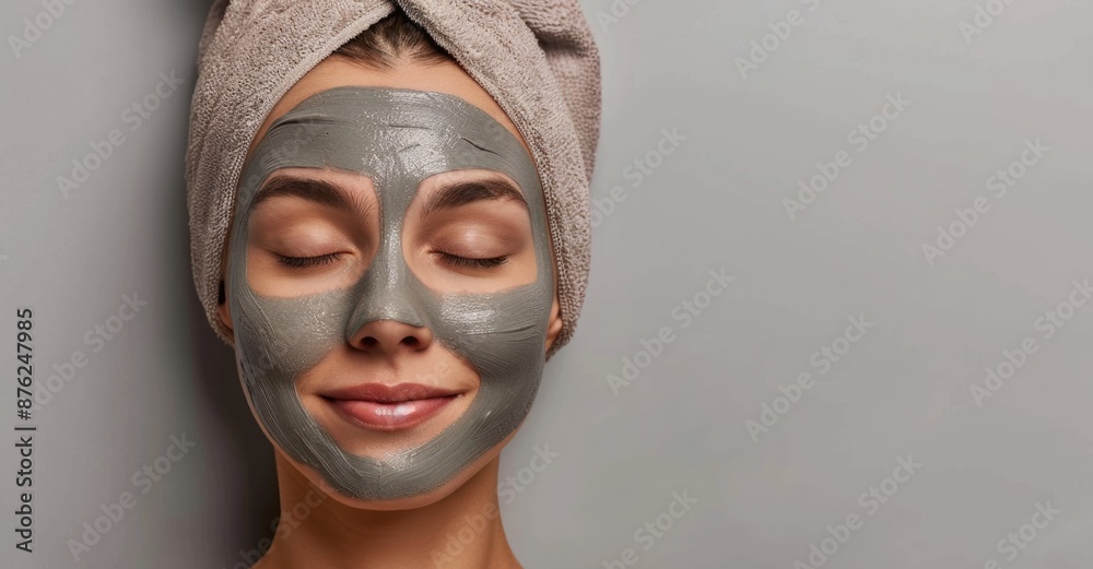 Photo of Beautiful woman with clay mask on face Photo of Beautiful woman with clay mask on face