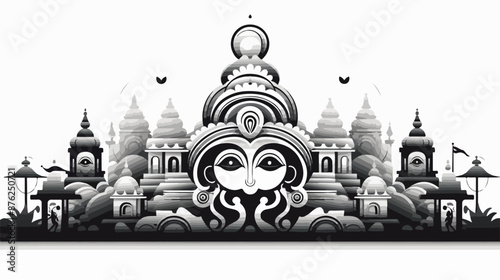 Monochrome Temple and Sky Design
